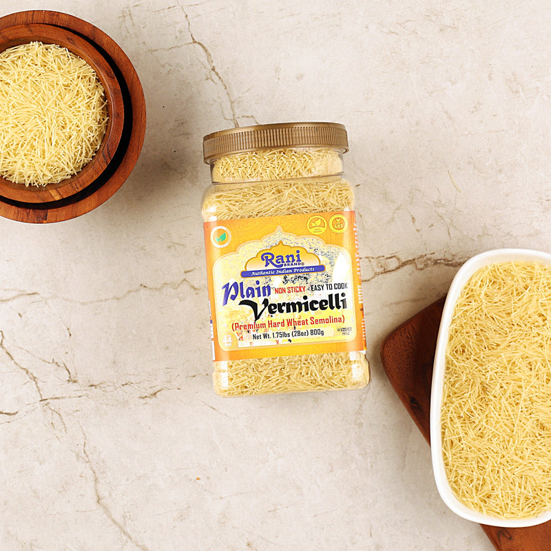 Rani Plain Vermicelli (Wheat Noodles) 28oz (1.75lbs) 800g PET Jar ~ All Natural | Vegan | NON-GMO | Indian Origin