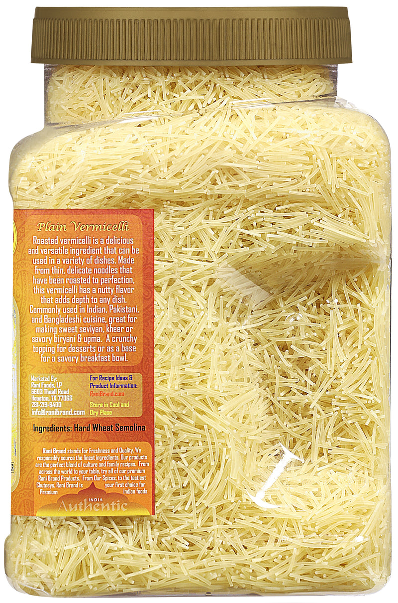 Rani Plain Vermicelli (Wheat Noodles) 28oz (1.75lbs) 800g PET Jar ~ All Natural | Vegan | NON-GMO | Indian Origin