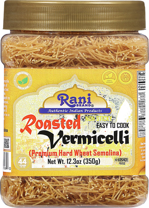 Rani Roasted Vermicelli (Roasted Wheat Noodles) 12.25oz (350g) PET Jar ~ All Natural | Vegan | NON-GMO | Indian Origin