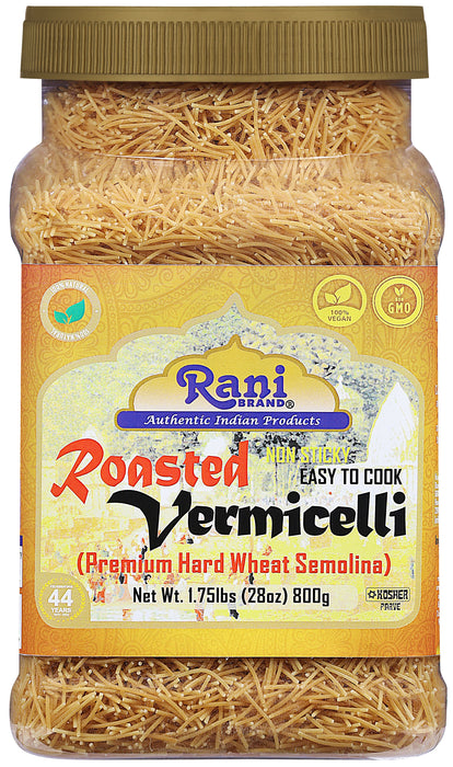 Rani Roasted Vermicelli (Roasted Wheat Noodles) 28oz (1.75lbs) 800g PET Jar ~ All Natural | Vegan | NON-GMO | Kosher | Indian Origin