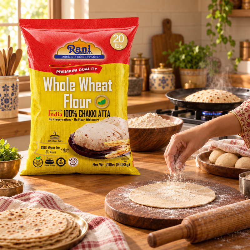 Rani Chapati Flour (100% Pure Whole Wheat Chakki Atta), For Making Roti & Indian Breads 320oz (20lbs) 9.08kg Bulk ~ Stone Ground, All Natural | Vegan | No Salt or Colors | NON-GMO | Indian Origin (Copy)