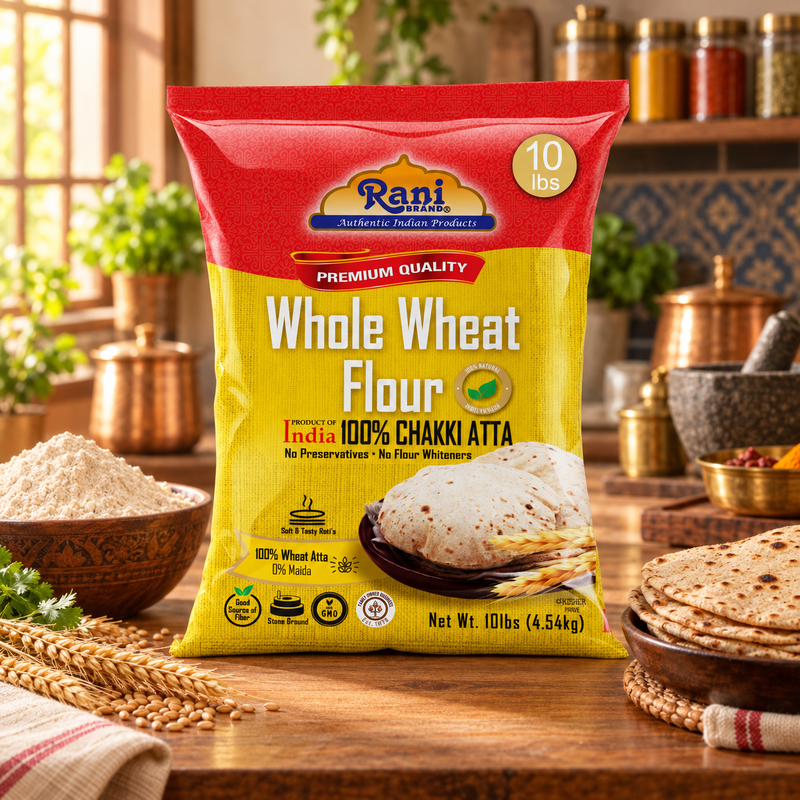 Rani Chapati Flour (100% Pure Whole Wheat Chakki Atta), For Making Roti & Indian Breads 160oz (10lbs) 4.54kg Bulk ~ Stone Ground, All Natural | Vegan | No Salt or Colors | NON-GMO | Indian Origin