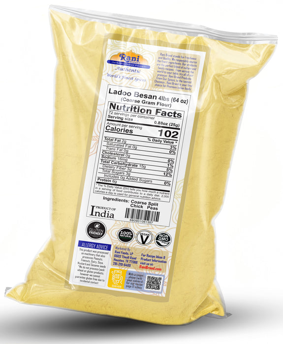 Rani Ladoo Besan (Coarse Gram Flour) 64oz (4lbs) 1.81kg Bulk ~ All Natural | Vegan | Gluten Friendly | NON-GMO | Kosher | Indian Origin