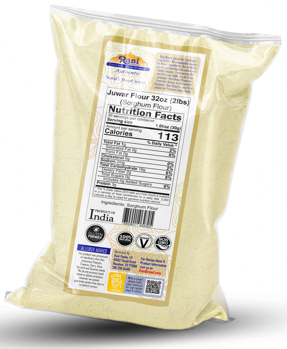 Rani Juwar (Sorghum) Flour 32oz (2lbs) 908g ~ All Natural | Salt-Free | Vegan | No Colors | Gluten Friendly | NON-GMO | Kosher | Indian Origin