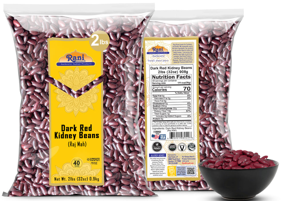 Rani Red Kidney Beans, Dark 32oz (2lbs) 908g ~ All Natural | Vegan | Gluten Friendly | NON-GMO | Kosher | Raj Mah