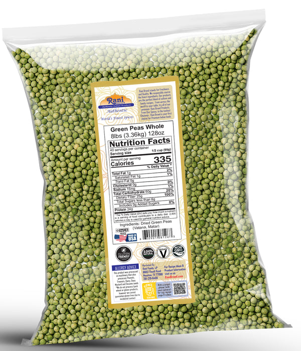 Rani Green Peas Whole, Dried (Marrowfat Peas, Vatana, Matar) 128oz (8lbs) 3.63kg Bulk ~ All Natural | Vegan | Kosher | Gluten Friendly | Product of USA