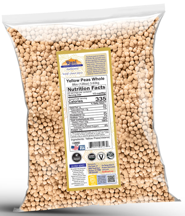 Rani Yellow Peas Whole, Dried (Vatana, Matar) 128oz (8lbs) 3.63kg Bulk ~ All Natural | Vegan | Kosher | Gluten Friendly | Product of USA