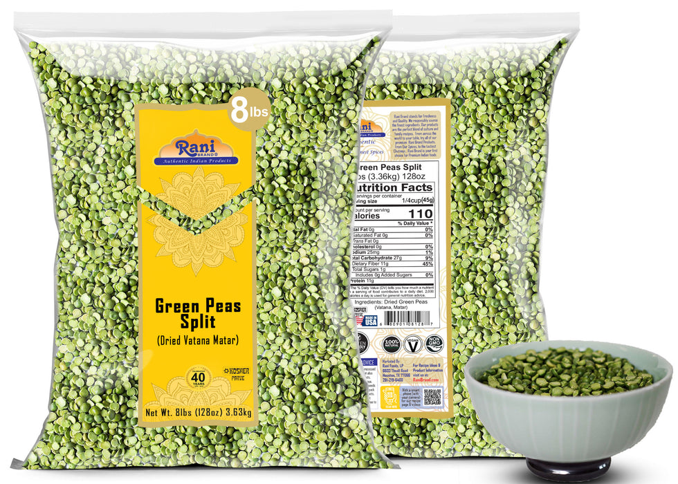 Rani Green Peas Split, Dried (Vatana, Matar) 128oz (8lbs) 3.63kg Bulk ~ All Natural | Vegan | Kosher | Gluten Friendly | Product of USA