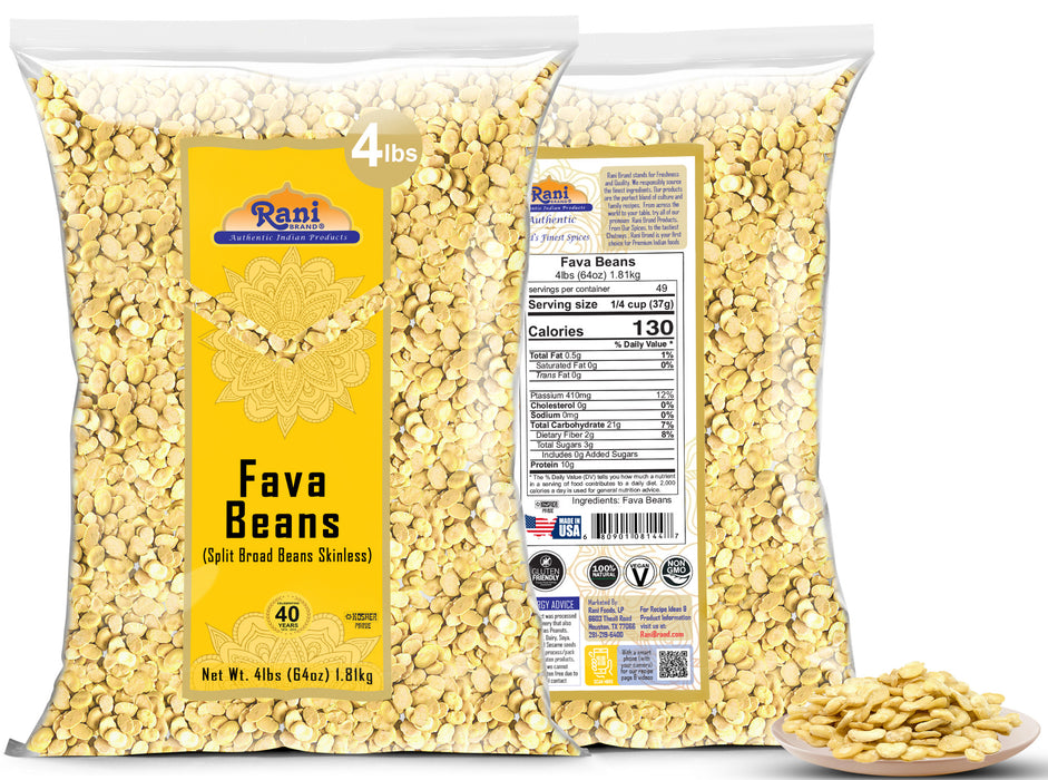 Rani Fava Beans (Split Broad Beans Skinless) 64oz (4lbs) 1.81kg Bulk ~ All Natural | Gluten Friendly | Non-GMO | Kosher | Vegan | Product of USA