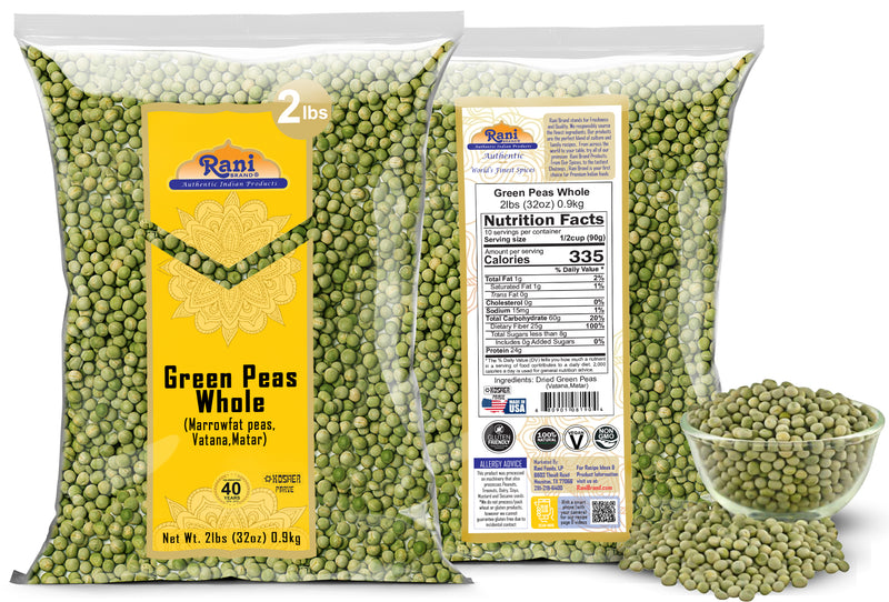 Rani Green Peas Whole, Dried (Vatana, Matar) 2lbs (32oz) ~ All Natural | Vegan | Gluten Friendly | Kosher | Product of USA