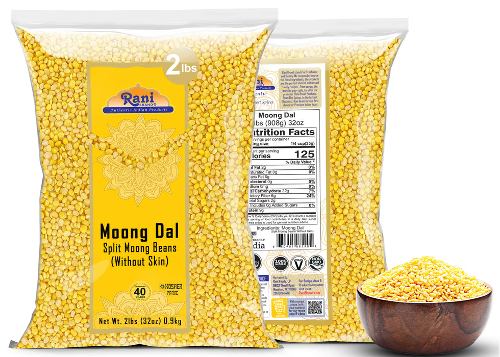 Rani Moong Dal (Split Mung Beans without skin) Indian Lentils, 32oz (2lbs) 907g ~ All Natural | Gluten Friendly | NON-GMO | Kosher | Vegan | Indian Origin