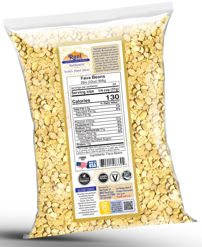 Rani Fava Beans (Split Broad Beans Skinless) 32oz (2lbs) 908g ~ All Natural | Gluten Friendly | Non-GMO | Kosher | Vegan | Product of USA