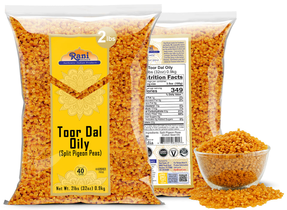 Rani Toor Dal (Split Pigeon Peas) Oily, 32oz (2lbs) 908g ~ All Natural | Gluten Friendly | NON-GMO | Kosher | Vegan | Indian Origin