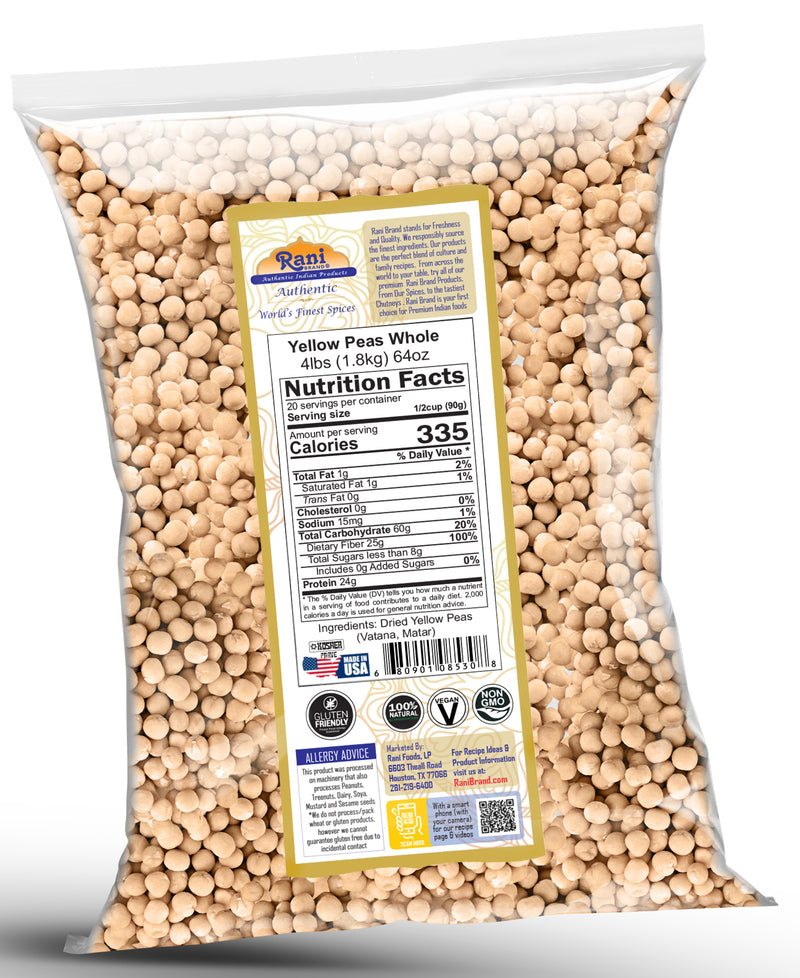 Rani Yellow Peas Whole, Dried (Vatana, Matar) 64oz (4lbs) 1.81kg ~ All Natural | Vegan | Gluten Friendly | Kosher | Product of USA