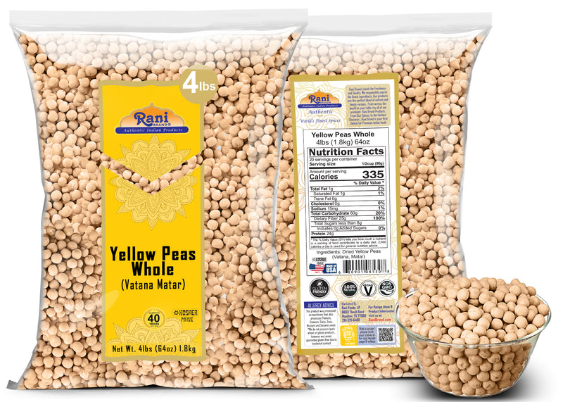 Rani Yellow Peas Whole, Dried (Vatana, Matar) 64oz (4lbs) 1.81kg ~ All Natural | Vegan | Gluten Friendly | Kosher | Product of USA