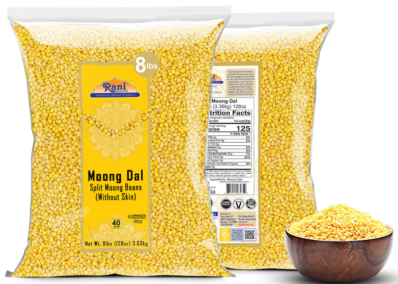 Rani Moong Dal (Split Mung Beans Without Skin) Lentils Indian 128oz (8lbs) 3.63kg x Pack of 5 (Total 40lbs) Bulk ~ All Natural | Gluten Friendly | Non-GMO | Kosher | Vegan | Indian Origin