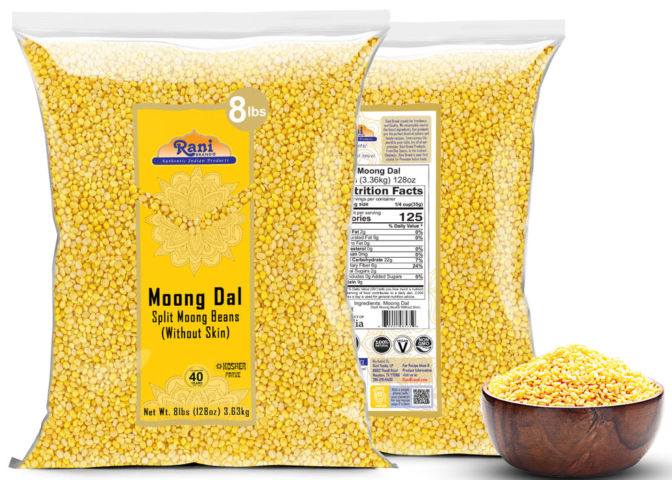 Rani Moong Dal (Split Mung Beans Without Skin) Lentils Indian 128oz (8lbs) 3.63kg x Pack of 5 (Total 40lbs) Bulk ~ All Natural | Gluten Friendly | Non-GMO | Kosher | Vegan | Indian Origin