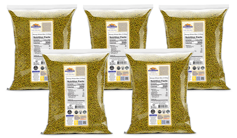 Rani Moong Whole (Ideal for cooking & sprouting, Whole Mung Beans w/ skin) Lentils Indian 128oz (8lbs) x Pack of 5 (Total 40lbs) Bulk ~ All Natural | Gluten Friendly | Non-GMO | Kosher | Vegan | Indian Origin
