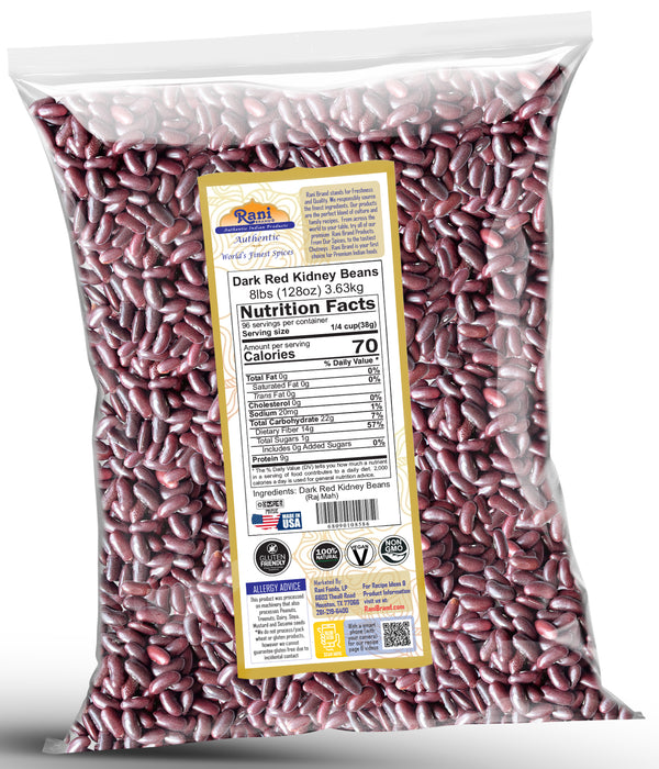 Rani Red Kidney Beans, Dark 128oz (8lbs) 3.63kg Bulk ~ All Natural | Vegan | Gluten Friendly | NON-GMO | Kosher | Raj Mah