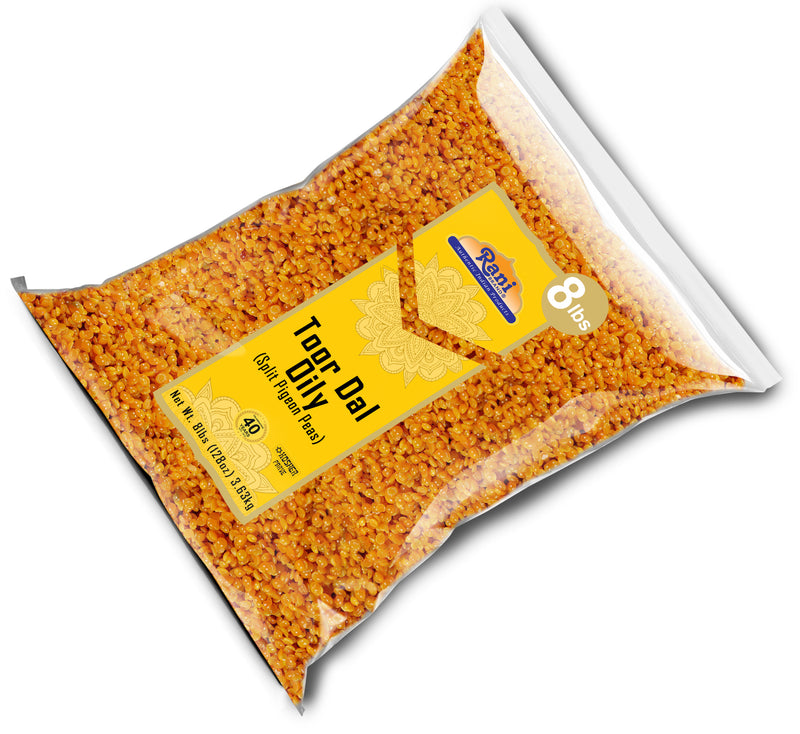 Rani Toor Dal (Split Pigeon Peas) Oily, 128oz (8lbs) 3.63kg Bulk ~ All Natural | Gluten Friendly | NON-GMO | Kosher | Vegan | Indian Origin