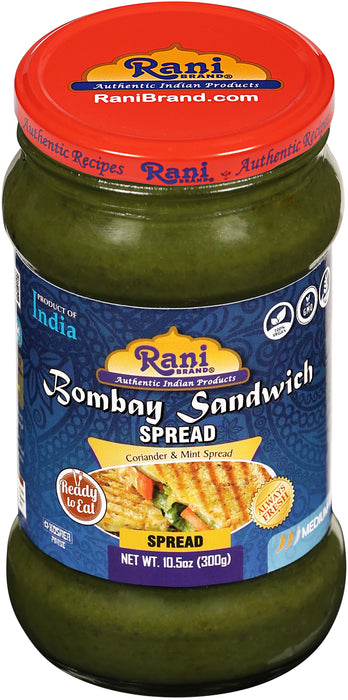 Rani Bombay Sandwich Spread, Mild (Mint & Coriander) 10.5oz (300g) Glass Jar, Ready to Eat ~ Vegan | Gluten Free | NON-GMO | Kosher | Indian Origin