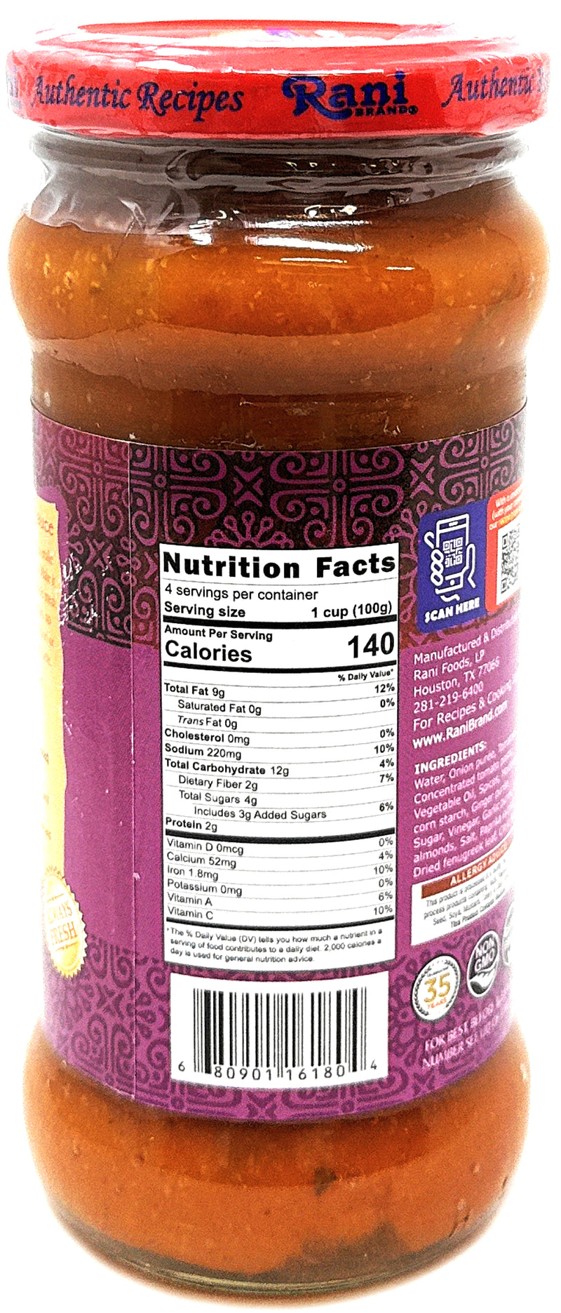 Rani Tandoori Curry Vegan Simmer Sauce (Creamy Tomato & Smoked Paprika) 14oz (400g) Glass Jar ~ Easy to Use | Vegan | No Colors | All Natural | NON-GMO | Gluten Free | Indian Origin