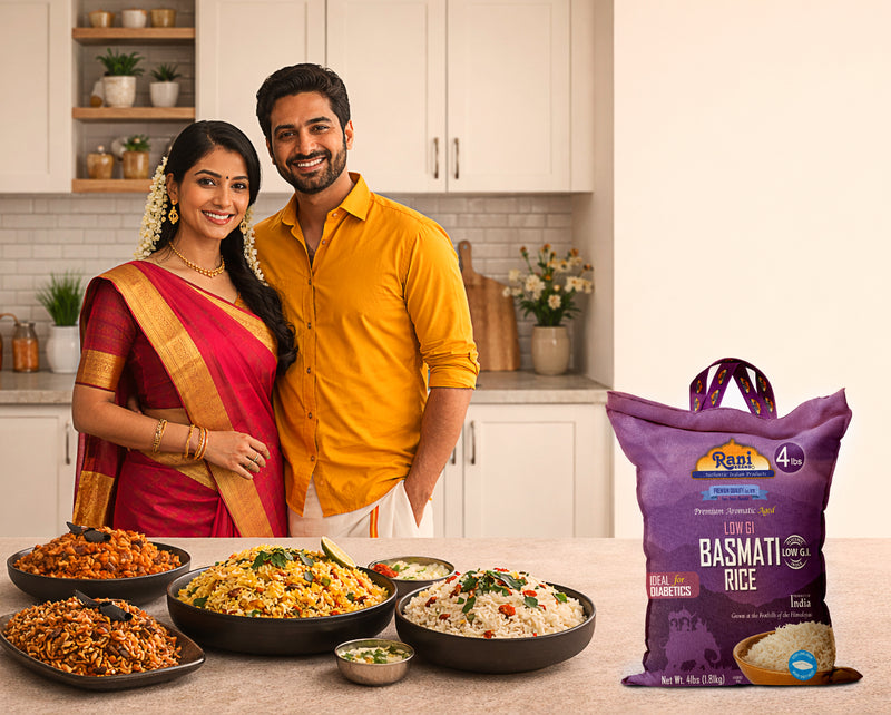 Rani White Basmati Rice Low GI (Glycemic Index) Extra Long Aged, Ideal for Diabetics, 4lbs (64oz) 1.81kg Cloth Bag ~ All Natural | Gluten Free | Vegan | Indian Origin | Export Quality