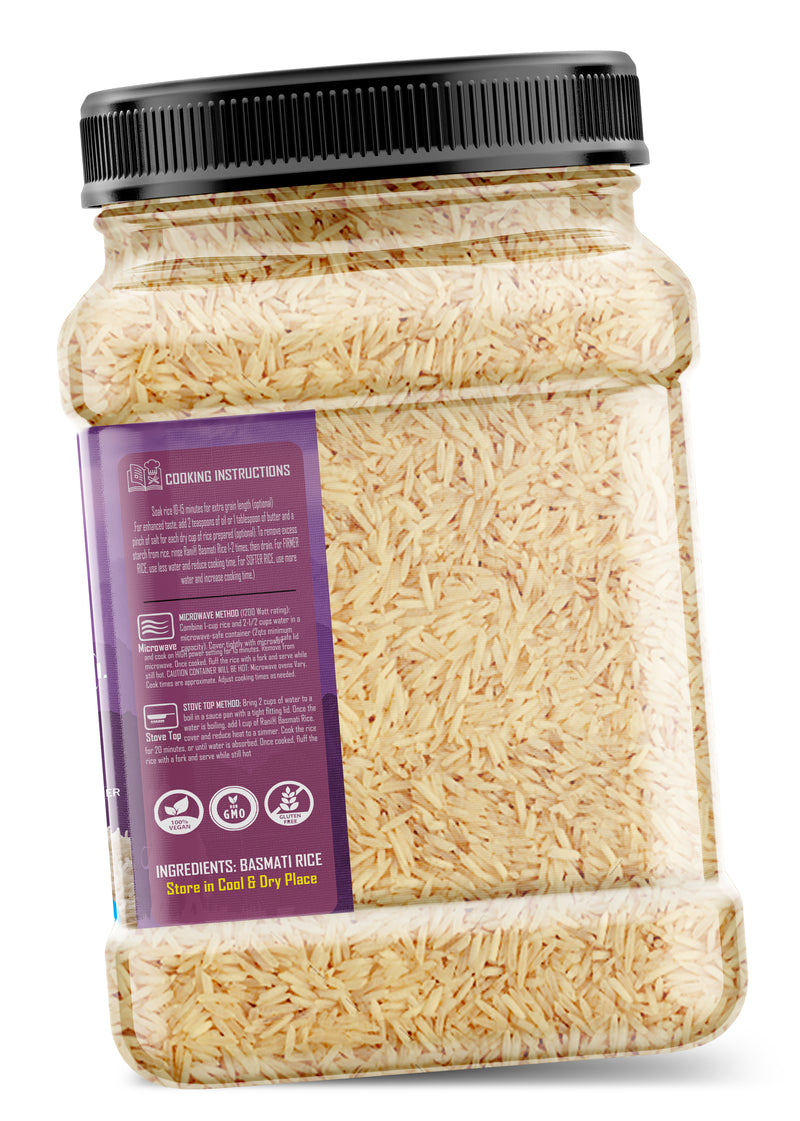Rani White Basmati Rice Low GI (Glycemic Index) Extra Long Aged, Ideal for Diabetics, 32oz (2lbs) 908g PET Jar~ All Natural | Gluten Free | Vegan | Indian Origin | Export Quality