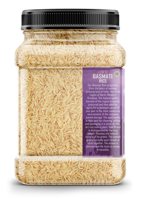 Rani White Basmati Rice Low GI (Glycemic Index) Extra Long Aged, Ideal for Diabetics, 32oz (2lbs) 908g PET Jar~ All Natural | Gluten Free | Vegan | Indian Origin | Export Quality