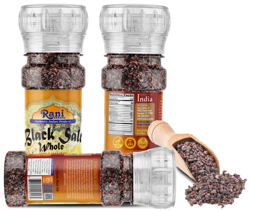 Rani Black Salt Raw Whole (Kala Namak) Mineral 7oz (200g) Grinder Bottle ~ Unrefined, Pure and Natural | Vegan | Gluten Friendly | NON-GMO | Kosher | Indian Origin | Perfect for Tofu Scramble