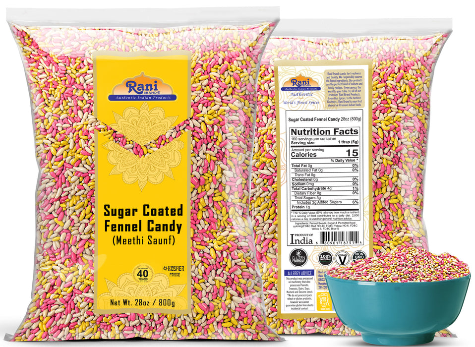 Rani Sugar Coated Fennel Candy 28oz (800g) ~ Indian After Meal Digestive Treat | Vegan | Gluten Friendly | NON-GMO | Kosher | Indian Origin