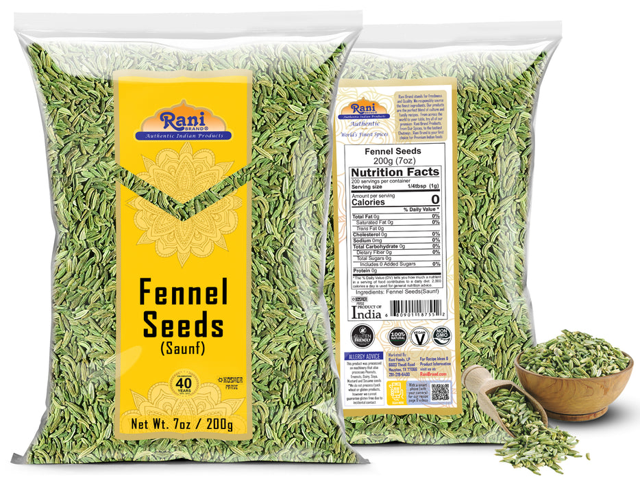 Rani Fennel Seeds (Saunf Sabut) Whole Spice 7oz (200g) All Natural ~ Gluten Friendly | NON-GMO | Kosher | Vegan | Indian Origin