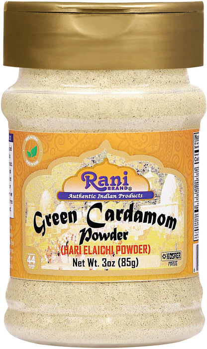 Rani Green Cardamom Pods Powder, Ground with Green Husks (Hari Elachi) 3oz (85g) PET Jar ~ All Natural | Vegan | Gluten Friendly | NON-GMO | Kosher | Product of India