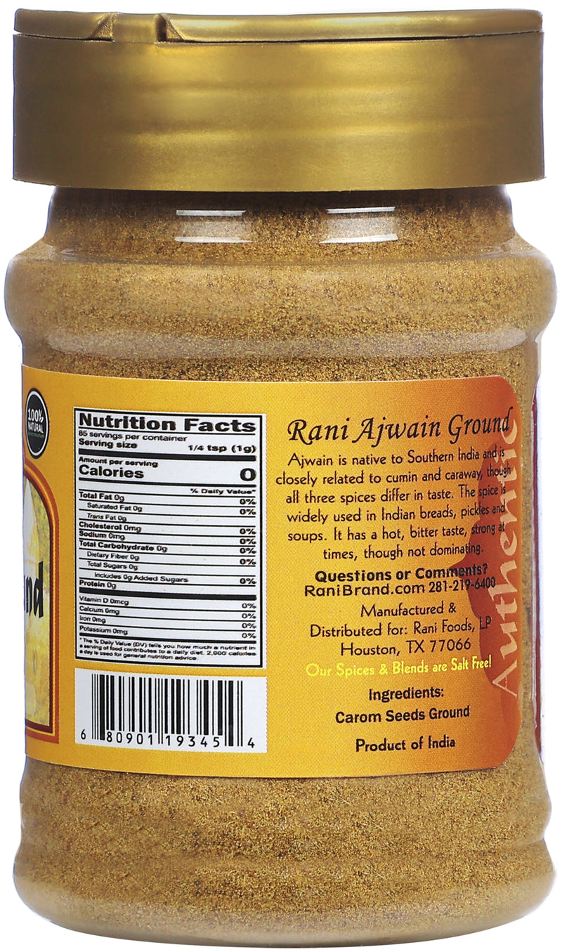 Rani Ajwain Powder (Carom Bishops Weed) Ground Spice 3oz (85g) PET Jar ~ All Natural | Vegan | Gluten Friendly | NON-GMO | Indian Origin