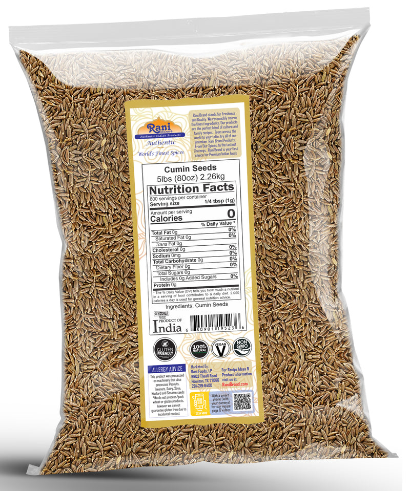 Rani Cumin Seeds Whole (Jeera) Spice 80oz (2.27kg) 5lbs, Bulk Pack ~ All Natural | Gluten Friendly | NON-GMO | Kosher | Vegan | Indian Origin