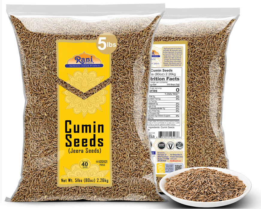 Rani Cumin Seeds Whole (Jeera) Spice 80oz (2.27kg) 5lbs, Bulk Pack ~ All Natural | Gluten Friendly | NON-GMO | Kosher | Vegan | Indian Origin