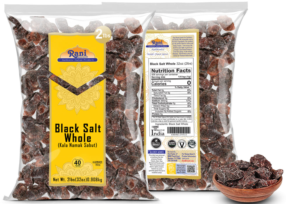 Rani Black Salt Raw Whole (Kala Namak) Mineral 32oz (2lbs) 908g ~ Unrefined, Pure and Natural | Vegan | Gluten Friendly | NON-GMO | Kosher | Indian Origin | Perfect for Tofu Scramble