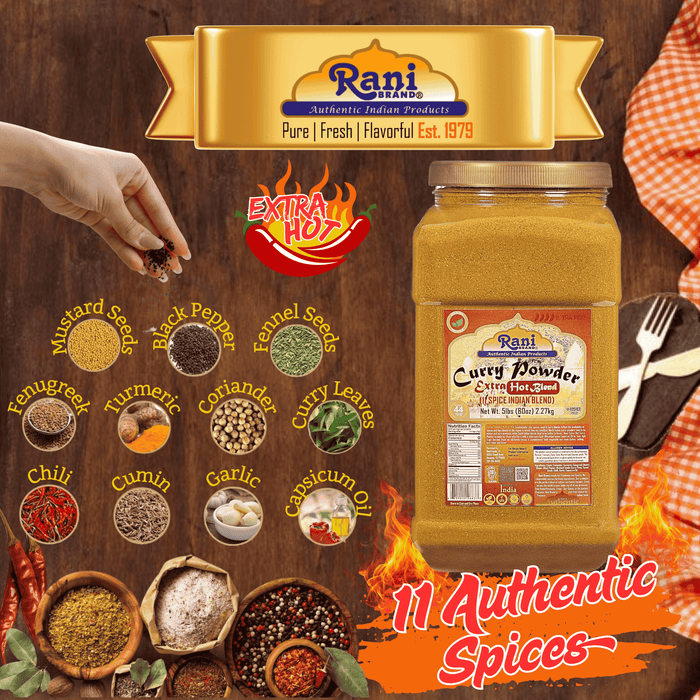 Rani Curry Powder EXTRA HOT Natural 11-Spice Blend 80oz (5lbs) 2.27kg Bulk PET Jar ~ Salt Free | Vegan | Gluten Friendly | NON-GMO | Kosher | Indian Origin