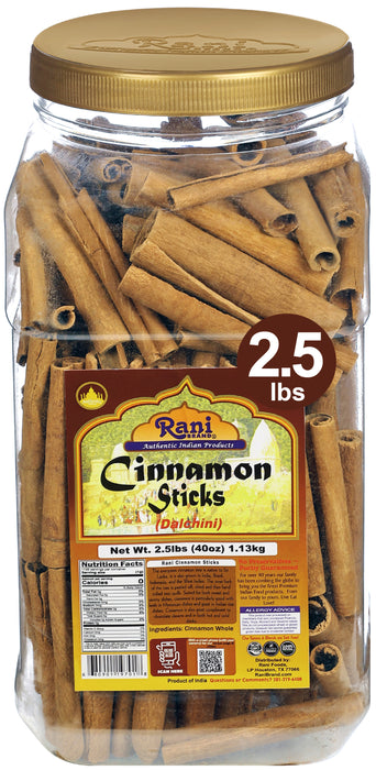 Rani Cinnamon Sticks 40oz (2.5lbs) 1.13kg ~ 180-220 Sticks 3 Inches in Length Cassia Round, PET Jar ~ All Natural | Vegan | No Colors | Gluten Friendly | NON-GMO