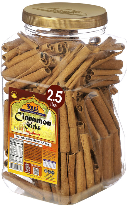 Rani Cinnamon Sticks 40oz (2.5lbs) 1.13kg ~ 180-220 Sticks 3 Inches in Length Cassia Round, PET Jar ~ All Natural | Vegan | No Colors | Gluten Friendly | NON-GMO