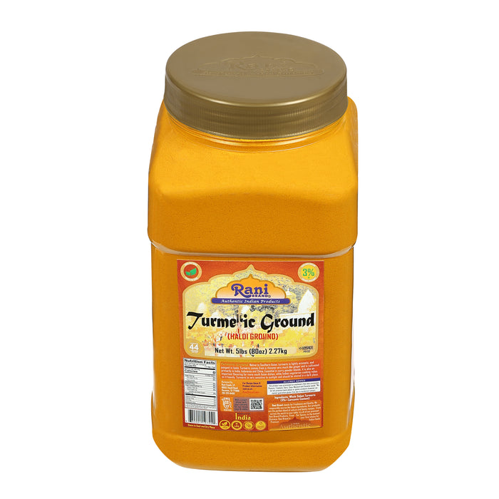 Rani Turmeric (Haldi) Root Powder Spice, (High Curcumin Content) 80oz (5lbs ) 2.27kg Bulk PET Jar ~ All Natural | 100% Pure, Salt Free | Vegan | Gluten Friendly | NON-GMO | Kosher | Indian Origin