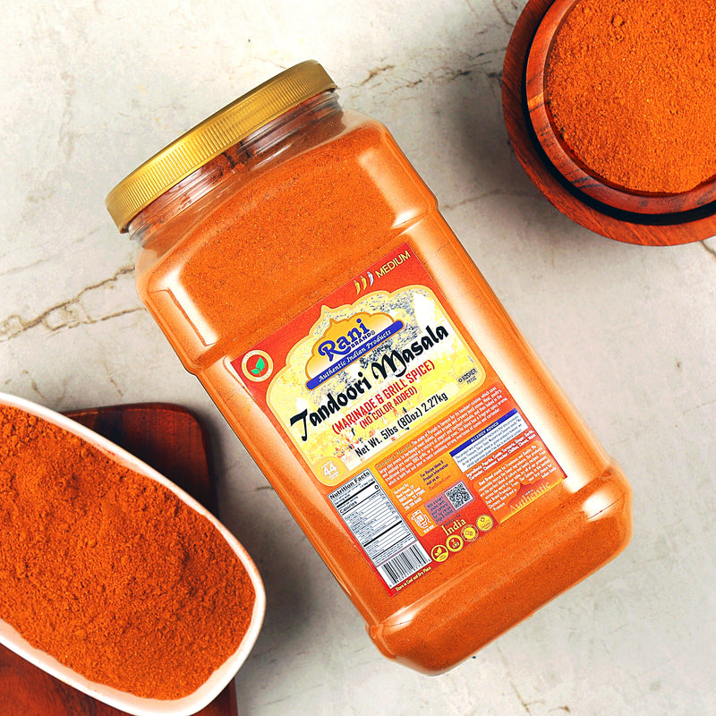 Rani Tandoori Masala (Natural, No Colors Added) Indian 11-Spice Blend 80oz (5lbs) 2.27kg Bulk PET Jar ~ Salt Free | Vegan | Gluten Friendly | NON-GMO | Kosher | Indian Origin
