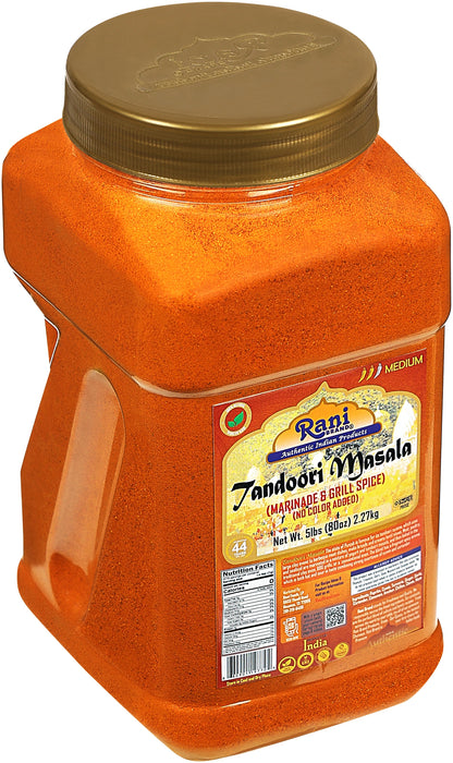 Rani Tandoori Masala (Natural, No Colors Added) Indian 11-Spice Blend 80oz (5lbs) 2.27kg Bulk PET Jar ~ Salt Free | Vegan | Gluten Friendly | NON-GMO | Kosher | Indian Origin