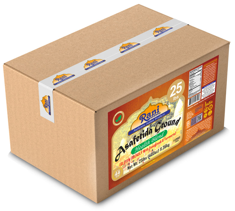 Rani Asafetida (Hing) Ground Health Blend w/ Fenugreek and Turmeric 400oz (25lbs) 11.36kg Bulk Box ~ All Natural | Salt Free | Vegan | Kosher | Asafoetida Indian Spice | Best for Onion Garlic Substitute