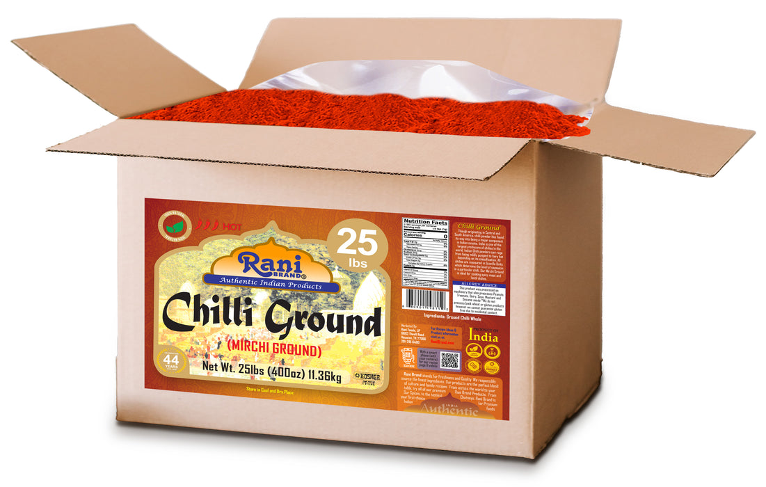 Rani Chilli Powder (Mirchi) Ground Indian Spice 400oz (25lbs) 11.36kg Bulk Box ~ All Natural | Salt-Free | Vegan | No Colors | Gluten Friendly | NON-GMO | Kosher | Indian Origin