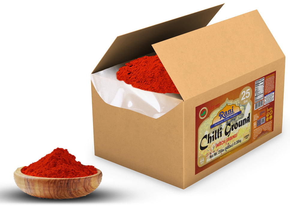 Rani Chilli Powder (Mirchi) Ground Indian Spice 400oz (25lbs) 11.36kg Bulk Box ~ All Natural | Salt-Free | Vegan | No Colors | Gluten Friendly | NON-GMO | Kosher | Indian Origin