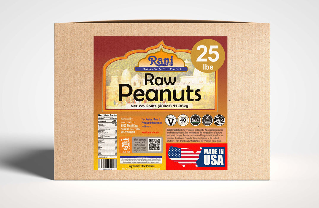 Rani Peanuts, Raw Whole With Skin (uncooked, unsalted) 25lbs (400oz) 11.36g Bulk Box ~ All Natural | Vegan | Gluten Friendly | Fresh Product of USA