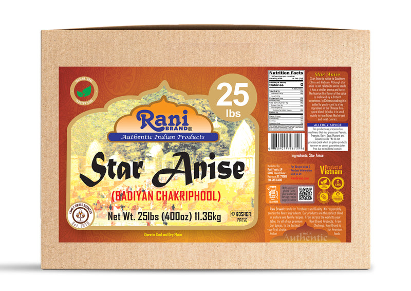 Rani Star Anise Seeds, Whole Pods (Badian Khatai) Spice 400oz (25lbs) 11.36kg Bulk Carton Box ~ All Natural | Gluten Friendly | NON-GMO | Kosher | Vegan | Indian Origin