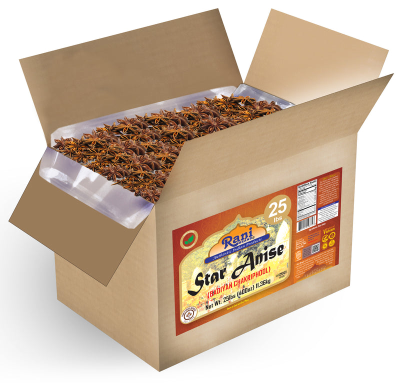 Rani Star Anise Seeds, Whole Pods (Badian Khatai) Spice 400oz (25lbs) 11.36kg Bulk Carton Box ~ All Natural | Gluten Friendly | NON-GMO | Kosher | Vegan | Indian Origin