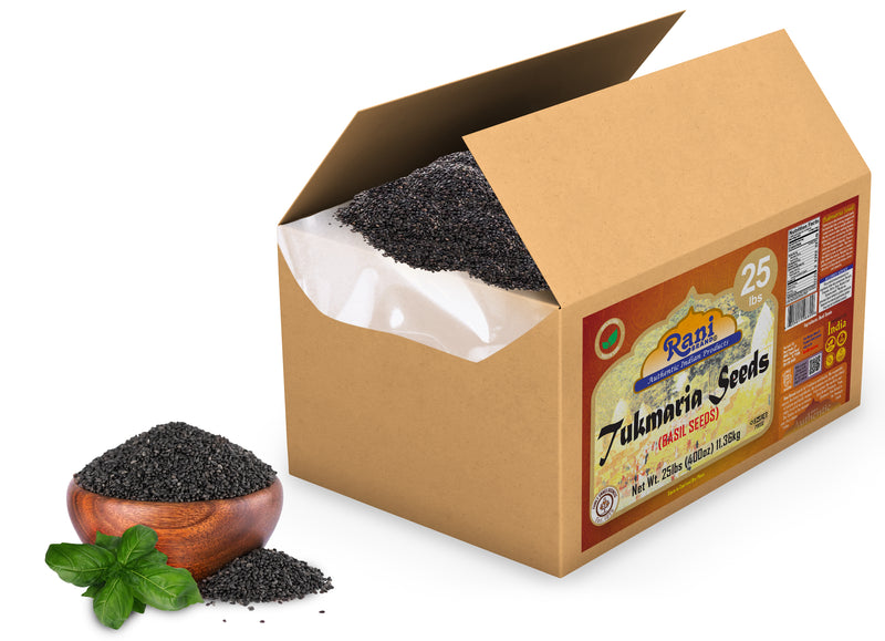 Rani Tukmaria (Holy Basil Seeds) 400oz (25lbs) 11.36kg Used for Falooda / Sabja Dessert, Spice & Ayurveda Herbal ~ All Natural | Gluten Friendly | NON-GMO | Kosher | Vegan | Indian Origin